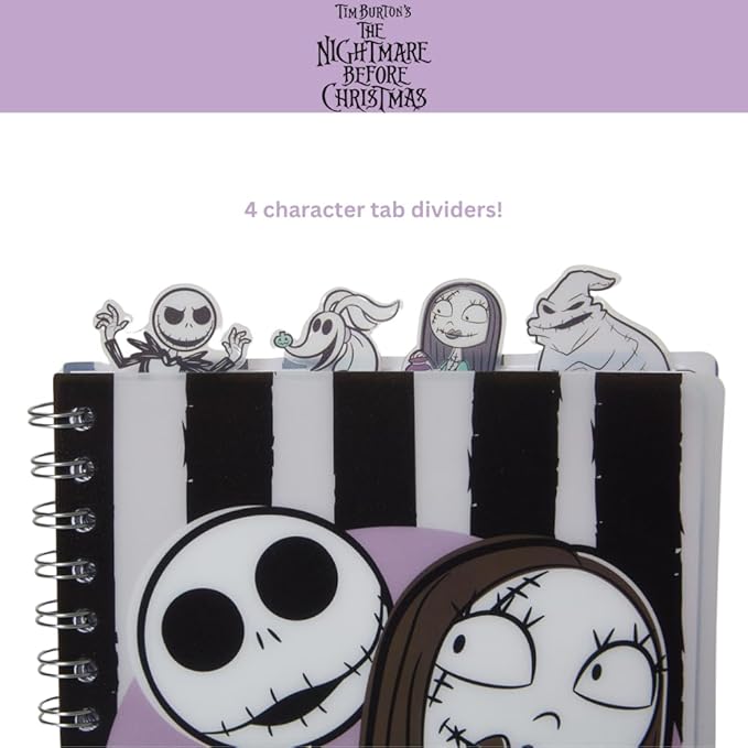 Innovative Designs Nightmare Before Christmas Tab Journal Notebook, Spiral Bound, 96 Lined Pages, 8 x 7 inches, Black/White