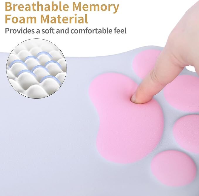 Ergonomic Mouse Pad with Wrist Rest,Cute Cat Paw Mousepad Wrist Support,Comfortable Massage Design Computer Pain Relief Mouse Pad with Non-Slip PU Base for Desk Laptop Gaming Office,Grey