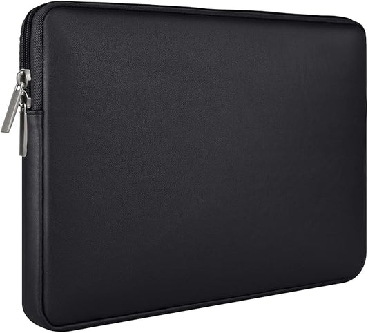 RAINYEAR 15 Inch Laptop Sleeve Soft PU Leather Case Protective Water Resistant Padded Cover Carrying Computer Bag Compatible with 15.4 MacBook Pro, Surface Laptop 3/4 15", New XPS 15 Touch(Black)