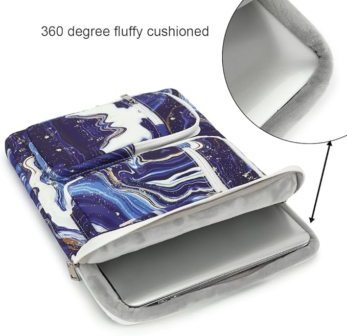 canvaslife 360° Protective Laptop Sleeve Case Bag with 3 Pockets for 14 inch Dell HP Lenovo Laptop and MacBook Pro 14 inch,Surface Laptop 14.4 inch (Blue marble)