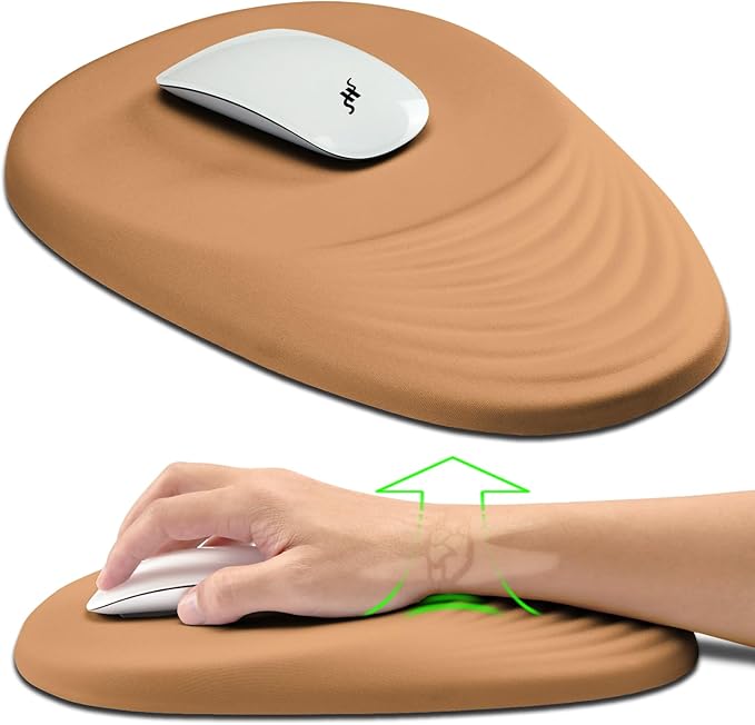 Hokafenle Ergonomic Mouse Pad Wrist Support, Terraced Slope Carpal Tunnel Wrist Pad for Mouse with Unibody Memory Foam, Wrist Rest Pain Relief Mousepad (Sandy Brown, 11.8x7.9 in)