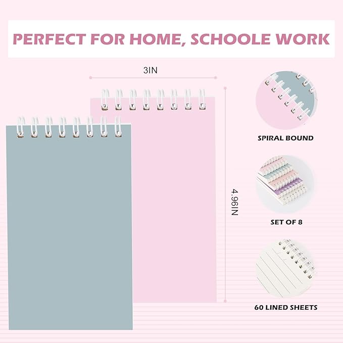 Ddaowanx Small Notebooks,3x5 Pocket Spiral Notepads With Lined Pages - The Perfect Little Mini Notebook to Stay Organized and Boost Productivity at Work or School (8, Delight Colors)