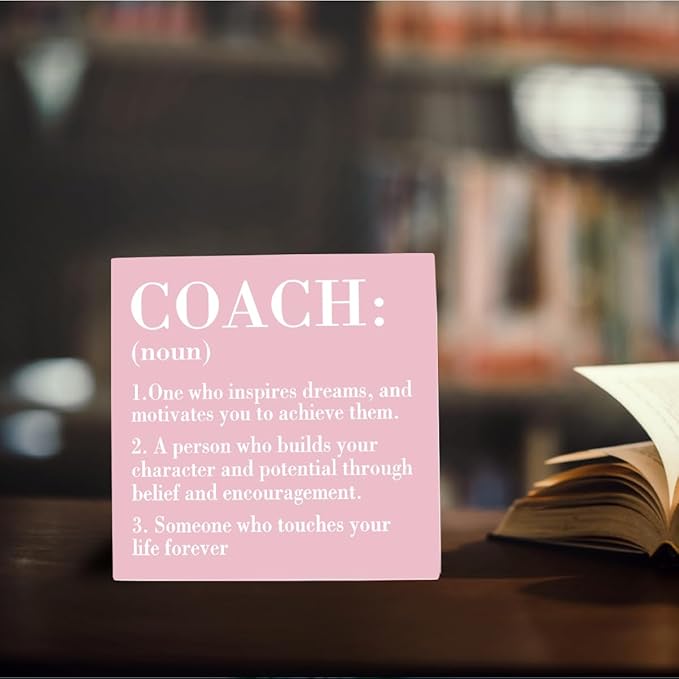 Inspirational Coach Noun Coach Gifts Desk Decor Wooden Box Sign Rustic Pink Wood Block Plaque Box Sign for Coach Mentor Trainer Tutor Home Office Desk Shelf Table Decoration Coach Definition