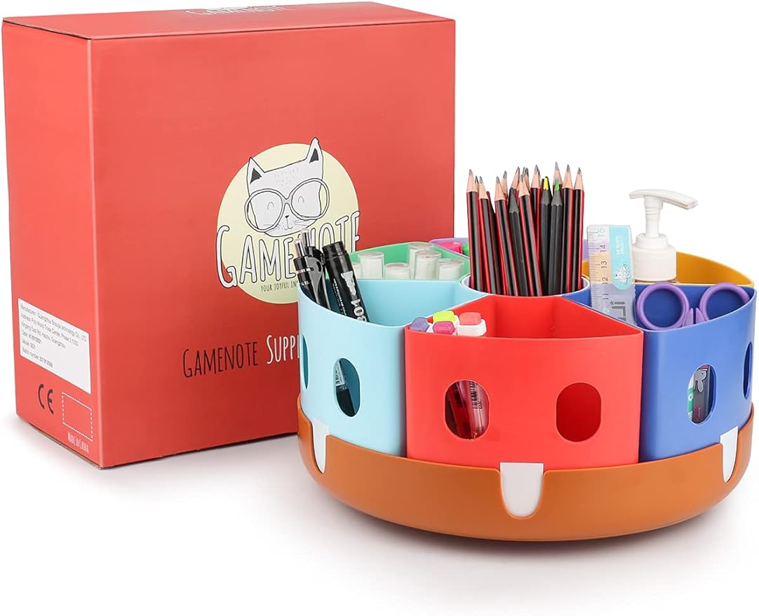GAMENOTE Rotating Art Supplies Organizer - Lazy Susan Office School Supply for Kids Desk Organization and Storage Homeschool Craft Caddy Classroom (Large)