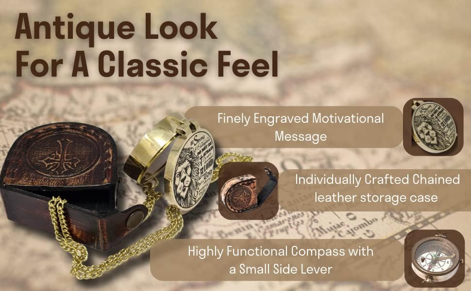 Brass Compass Engraved with Religious Scripture Verse - Ideal Gift for Son, Grandson, Daughter - Perfect for Baptism, Communion, Church and Graduation Day Present