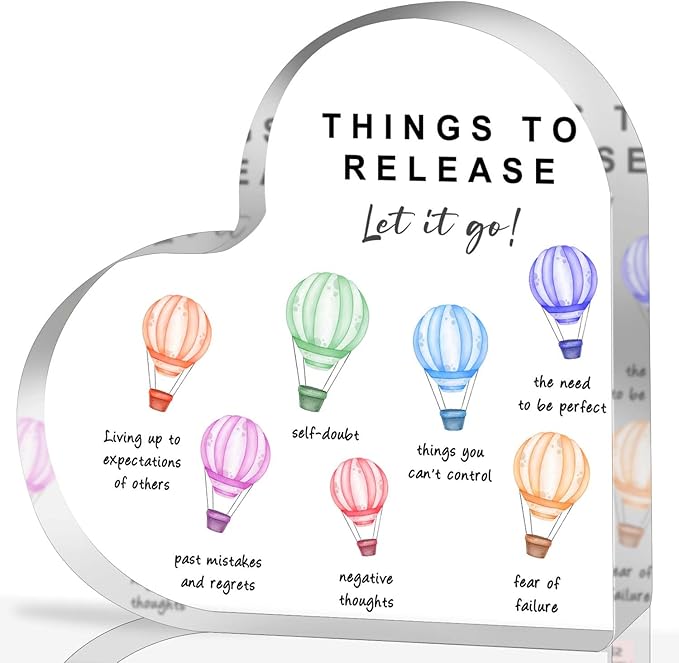 Mental Health Awareness Decor, Things to Release Psychotherapy Affirmations Heart Acrylic Sign, School Counselor Sign, Therapy Anxiety, Psychology Therapy Gift for School Home Tabletop Therapy Office