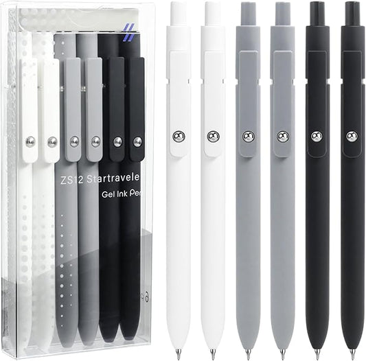 UIXJODO 6 Pcs Gel Pens 0.5mm Quick Dry Black Ink Pens Fine Point Smooth Writing Pens, Cute Office and School Supplies Gifts for Women Teacher Students (6 Pcs Black White Grey Silver)