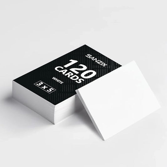 SANZIX 120 Pack Blank Index Cards 3" x 5" - 220 GSM 80 Lbs | Printable Heavyweight White Cardstock Paper | Perfect Blank Notecards, Flashcards for School & Studying, Bulk Pack of Note Cards