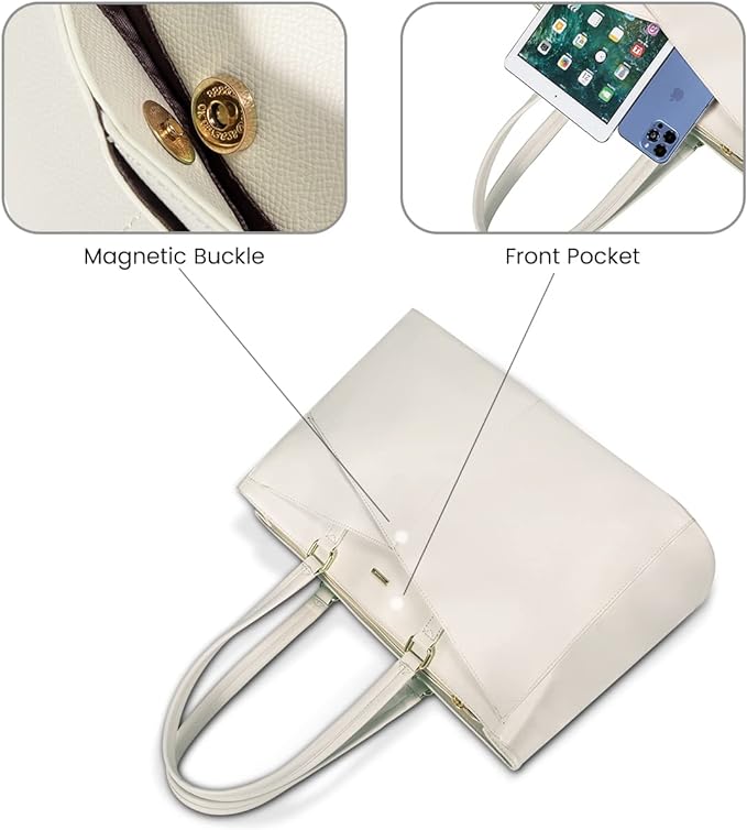 LOVEVOOK Laptop Bag for Women 15.6 Inch Tote Bags Waterproof Leather Briefcase Computer Women Business Office Work Bag,Beige