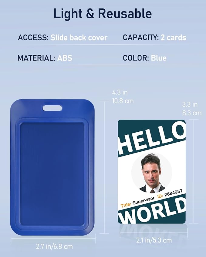 Uniclife 3 Pack Sliding ID Badge Holder Vertical Hard Plastic Case with Clear Window Blue Card Protector Pouch for Office School ID Credit Cards Proximity Key Cards Driver’s Licenses and Passes