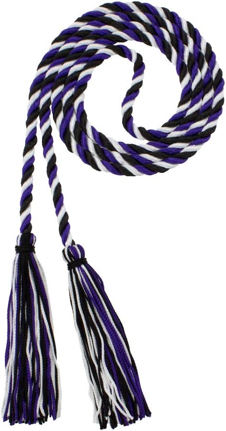 Tassel Depot Graduation Honor Cord - Black/Purple/White - Every School Color Available - Made in USA
