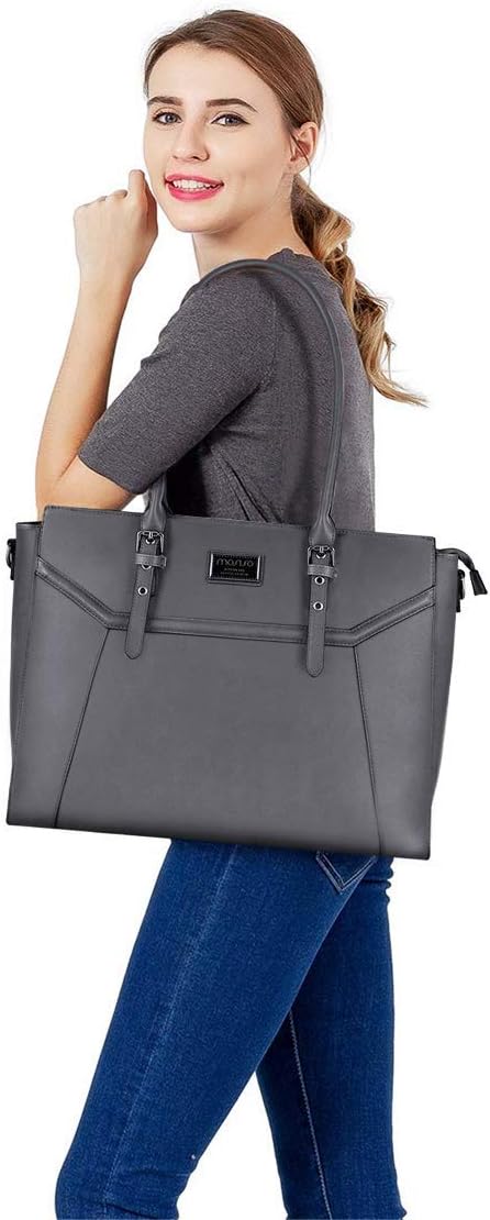 MOSISO 17 inch Women Laptop Tote Bag with Shockproof Compartment, Gray