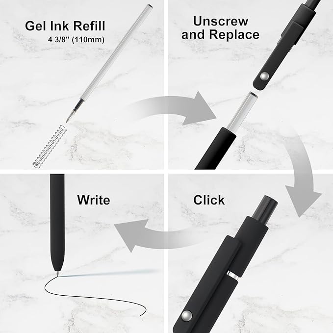 LINFANC 6 Pack Gel Pens, Black Ink Pens Fine Point Smooth Writing Pens Bulk, Soft Touch Cute Pens Aesthetic School Supplies, 0.5mm Black Pens for Journaling, Cute Office Supplies for Women & Men