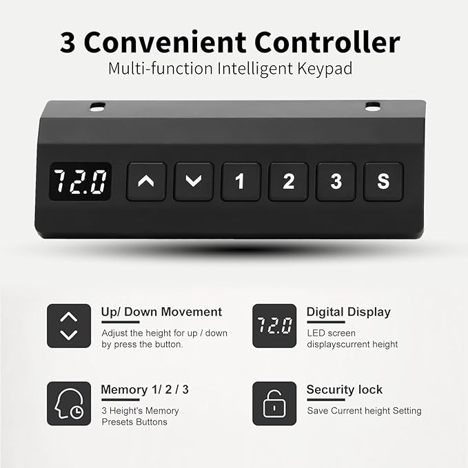 Electric Standing Desk Frame, Height Adjustable Table Legs with Memory Controller, Stand Up Desk Frame Up to 47.2", Ergonomic Standing Desk Base for Home and Office, Black Frame Only