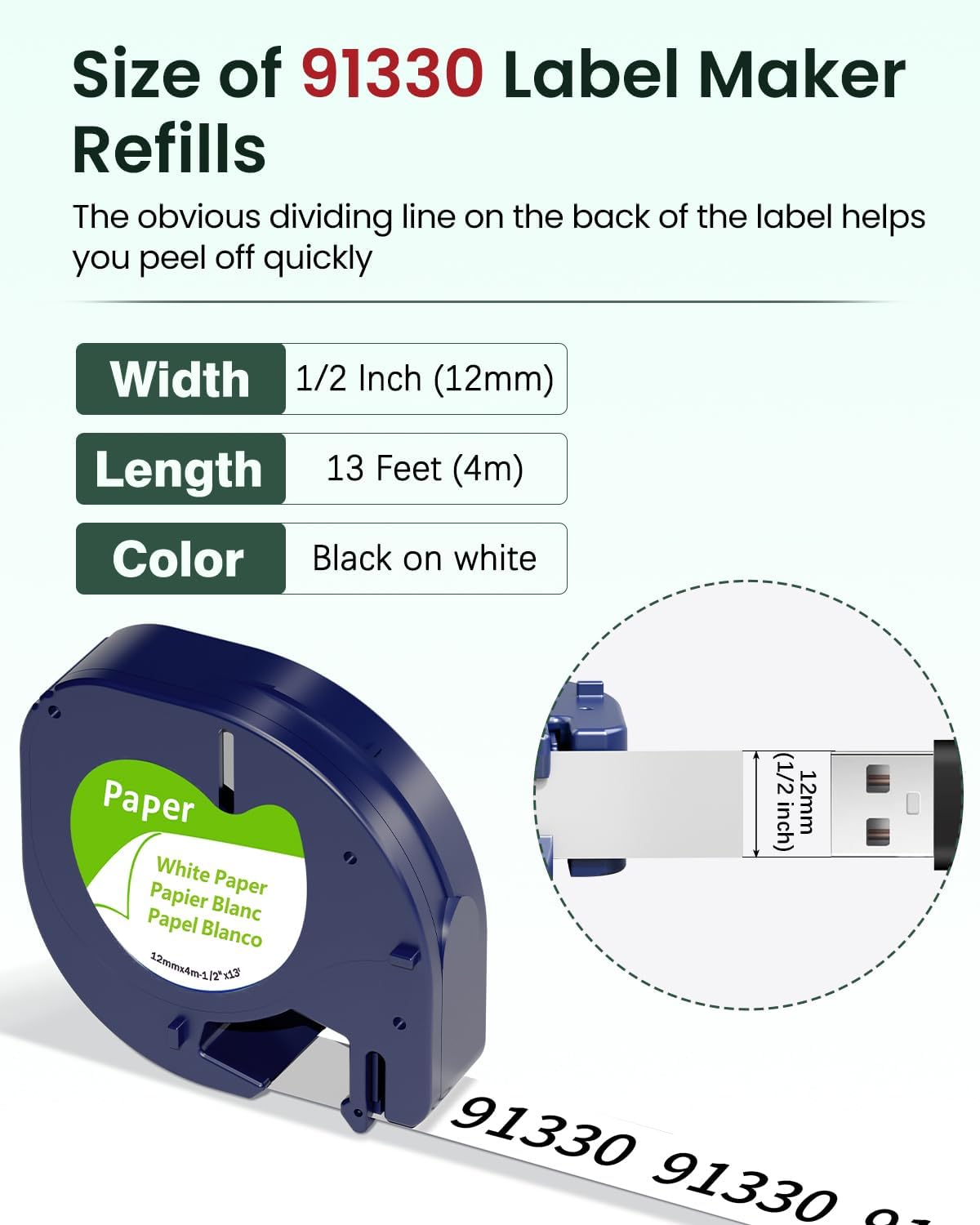 6-Pack 91330 Compatible with Dymo LetraTag Label Tape Refills, 12mm x 4m (1/2" x 13') White Paper Compatible with Letra Tag Label Makers LT-100H, LT-100T, Easy-Peel, Strong Adhesive, Clear Printing