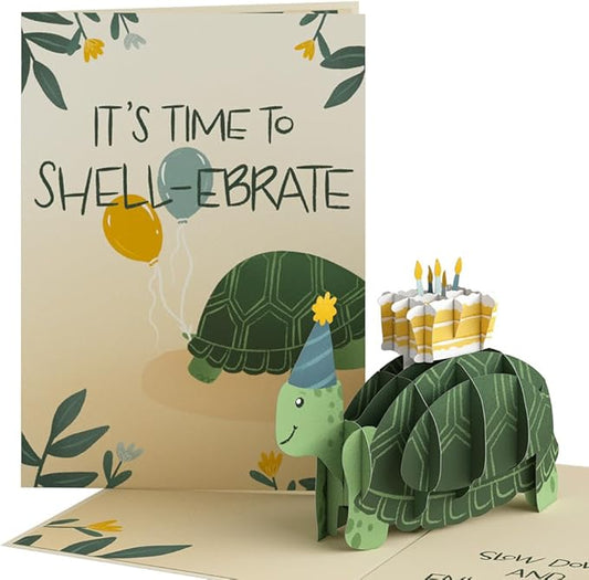 Lovepop Birthday Pop-Up Card for Her, Him, Men, Women - 3D Animal Greeting Cards - Time to Shell-ebrate - 5" x 7" - Blank Notecard & Envelope Included