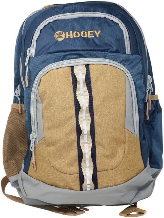 HOOEY Ox 40 Liter Hiking Backpack Rain Cover Hat Strap Laptop Sleeve Hydro Pockets (Navy/Tan)