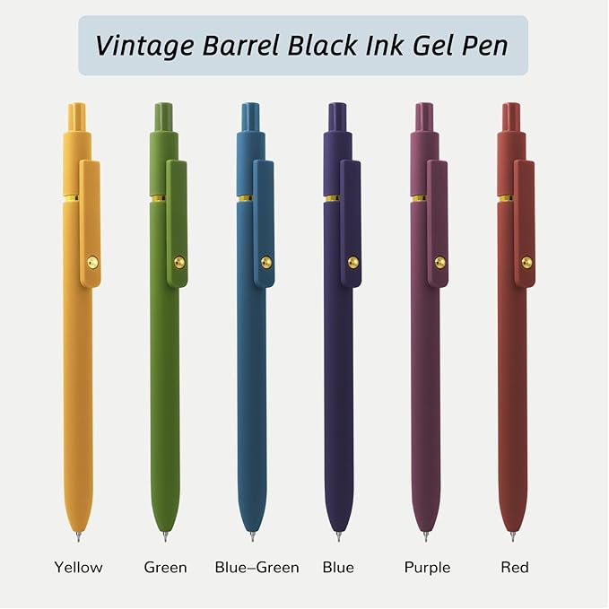 Gel Pens, 6 Pcs 0.5mm Fine Point Smooth Writing Pens Cute Pens, High-End Series Black Ink Pens for Journaling Note Taking, School Office Supplies for Women Men (6 Pcs Gold Vintage)