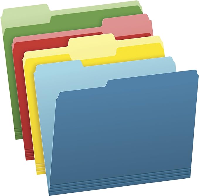 Pendaflex Recycled Hanging Folders, Letter Size, Black, 1/5 Cut, 25/BX (81605) & File Folders, Bright Green, Yellow, Red, Blue, 36 Pack Letter Size