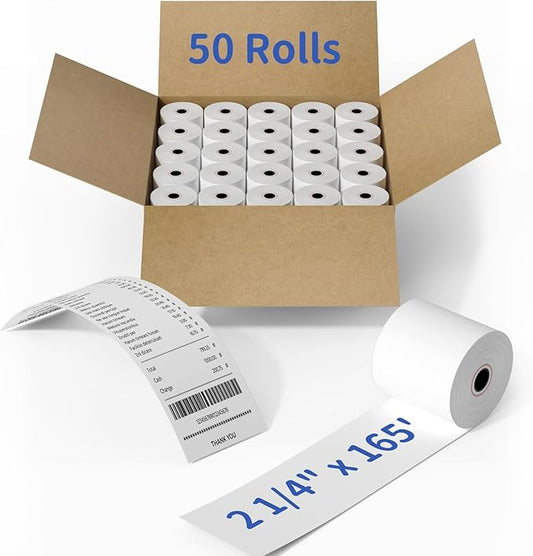 MPRT 50 Rolls 2 1/4" x 165' Thermal Paper, BPA Free Receipt Paper, Cash Register POS Receipt Paper