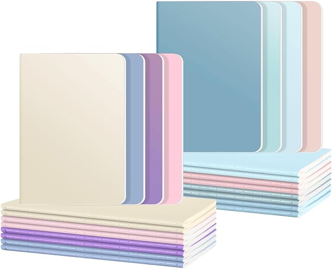 Ddaowanx Notebooks, Journals in Bulk, Blank Paper Sketchbooks, 72 Pages, 36 Sheets, 80GSM, 8.3x5.5 Inch, A5 Size, Travel Writing Notebooks Journal for Office School Supplies (Blank-24pack, 8 Colors)