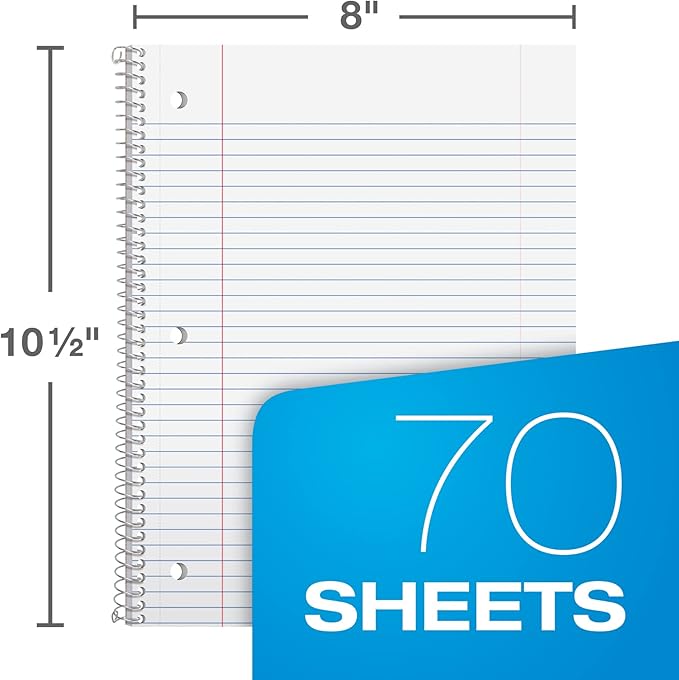 Oxford Spiral Notebook 18 Pack, Bulk College Ruled Spiral Notebooks for School, 1 Subject, College Ruled Paper, 8 x 10-1/2 Inches, 3-Hole Punch, Assorted Colors, 70 Sheets (65206)