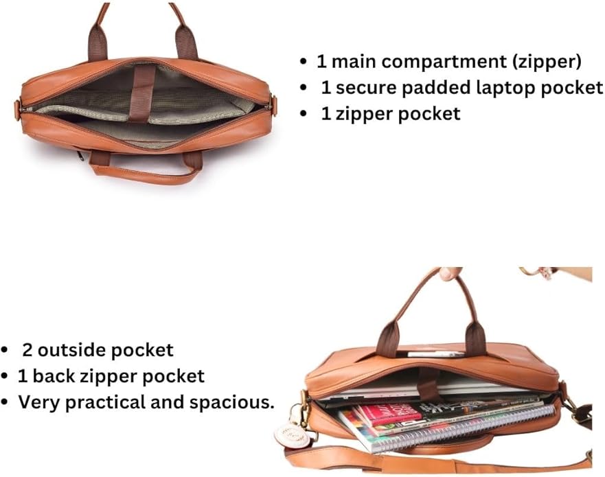 Mysa Vegan Leather Vintage Messenger Crossbody Shoulder Briefcase Bag for Office Work Fit 14.5" Computer Laptop for Men Women