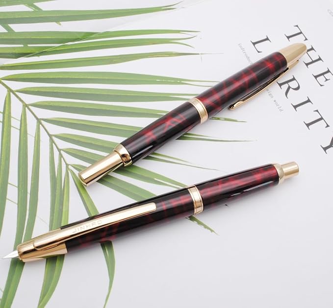 JINHAO 10 Press Fountain Pen, Retractable Metal Pen with Ink Converter (EF Nib 0.38mm, Agate Red)