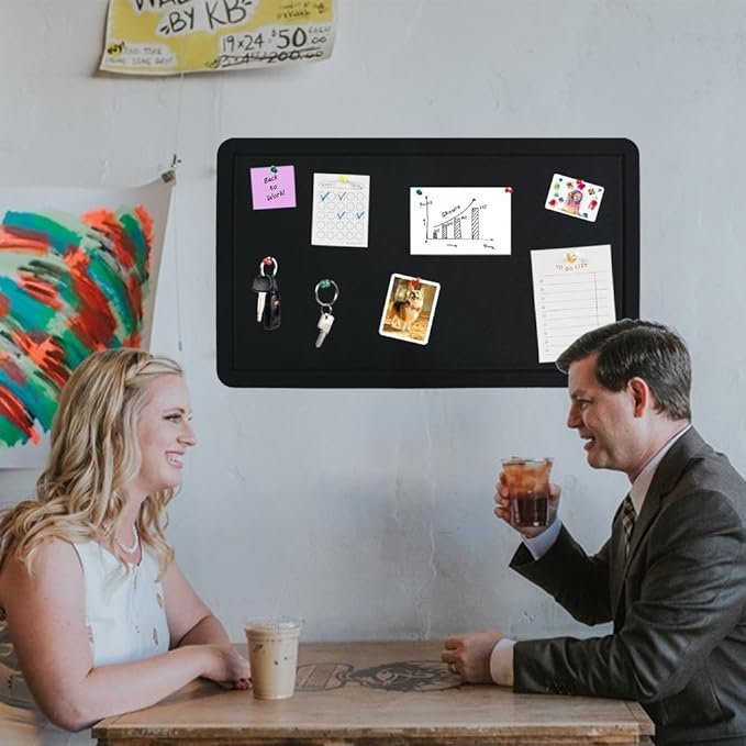 Vuzvuv Black 28"x16" Large Cork Board with 50 Push Pins & Sticky Notes, Self-Adhesive Bulletin Board for Wall, Felt Pin Board for Paste Notes, Photos, Schedules Offices Home