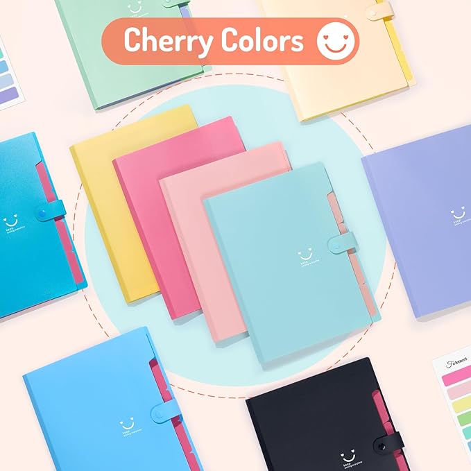 Forvencer Accordion File Organizer, Letter Size, 5 Pocket Expanding File Folder, Cute File Folder with Labels, Portable File Organizer for School Office Supplies, Folders for Documents, Jade