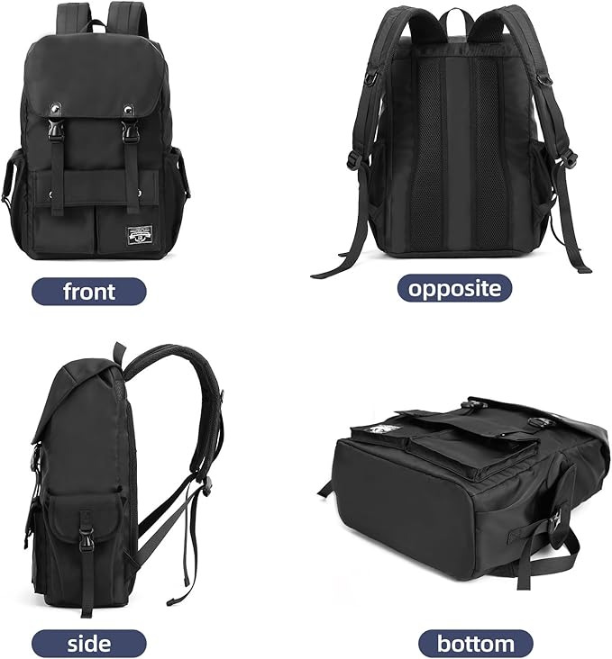 Black Backpack Men, 17.3 Inch Laptop Backpack for Men, Drawstring Anti-theft Waterproof Tech Backpacks with Laptop Compartment