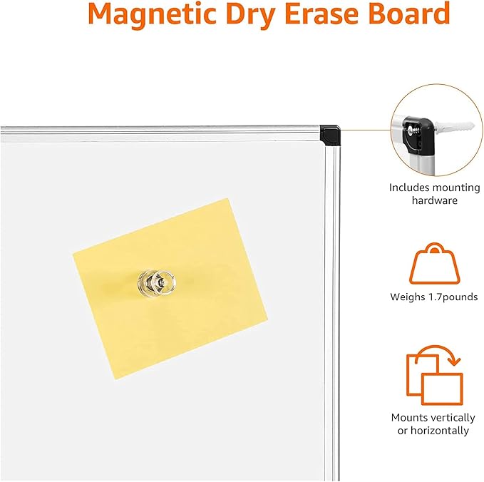 Amazon Basics Magnetic Dry Erase Whiteboard, 24"W x 18"H, Aluminium Frame, Silver/White