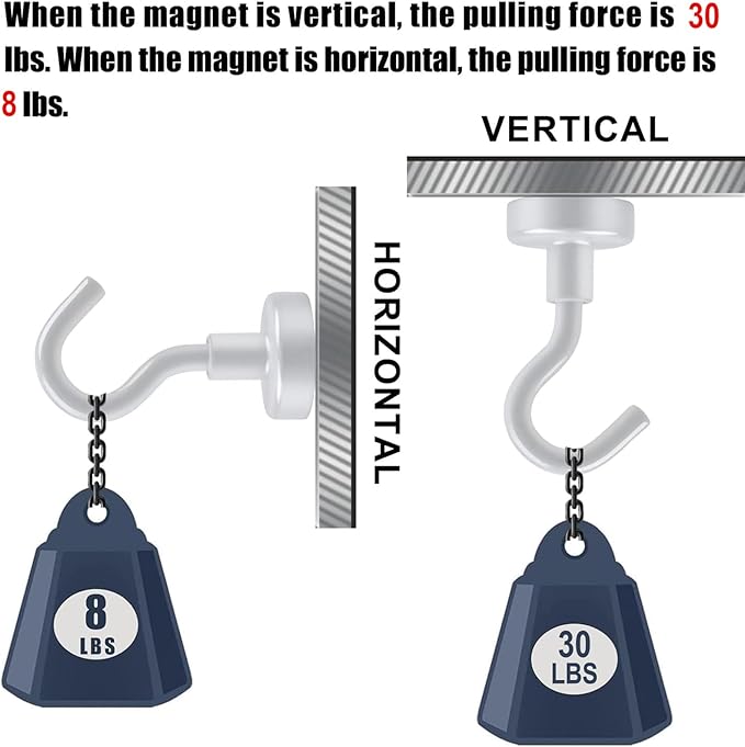 DIYMAG Magnetic Hooks for Refrigerator, Extra Strong Cruise Hook, Heavy Duty Earth Magnets with Hook for Hanging, Magnetic Hanger for Cabins, Grill (45P-White)