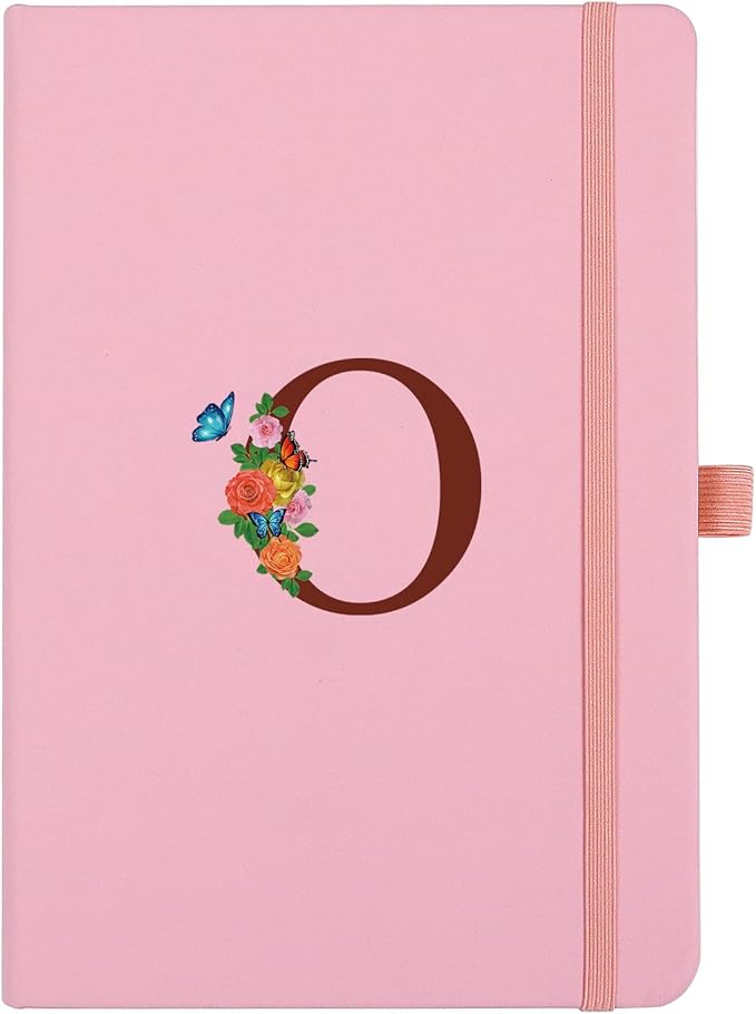 Pink Notebook for Women, 5.7"X8.3" A5 Journal Notebook with Letter O, Dual-Sided Writing Notebook with Dividers, Cute Leather Journal for Work, Business, School, Meetings, Travelers, Small Notebook