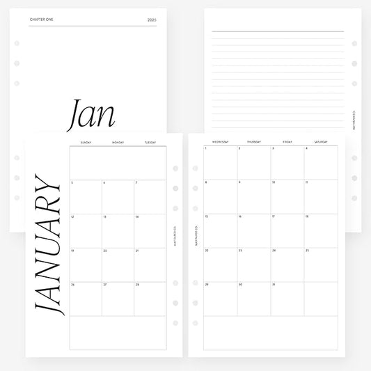 A5 2025 Month on Two Pages Monthly Planner Insert Agenda Refill for 6 ringed A5 Filofax, Kikki K, LV GM agendas (Monthly Classic (Sunday Start, Separable Months))