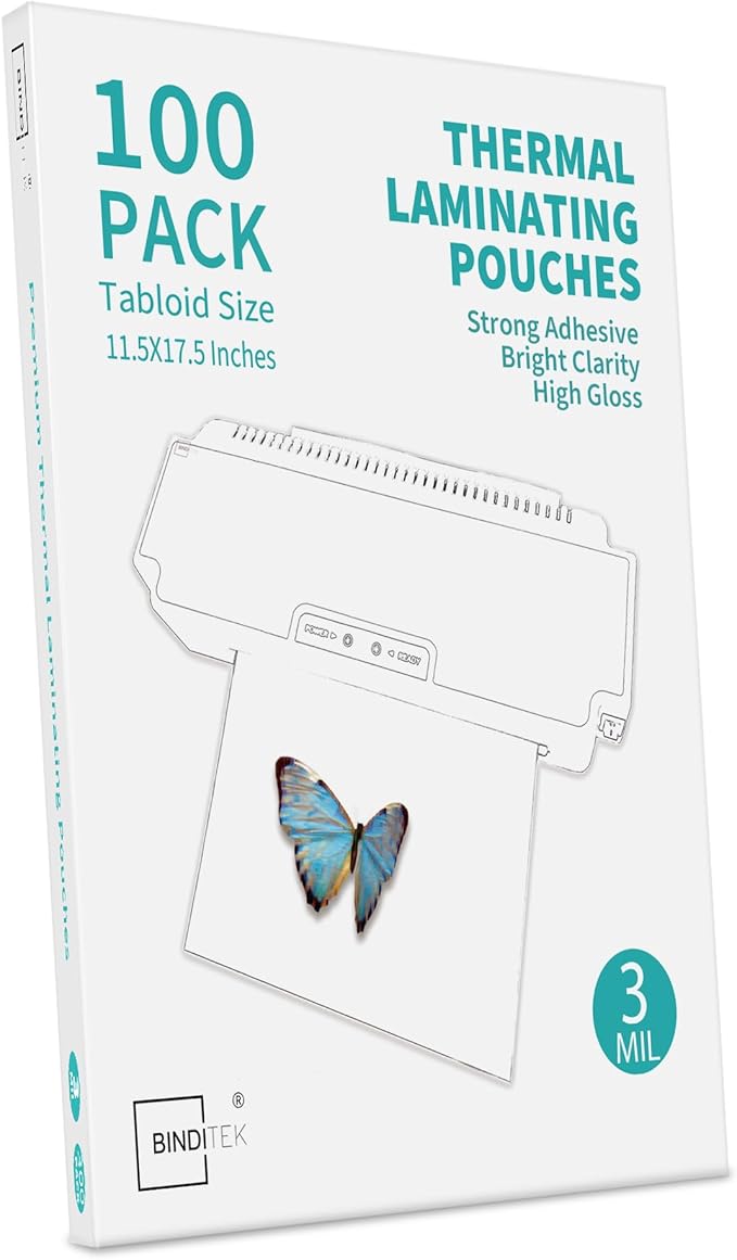 Binditek 100 Pack 3 Mil Thermal Laminating Pouches, 11.5x17.5 Inches Laminating Sheets, for Tabloid Size, Ultra Clear, Glossy, Hold 11x17 Inches, Heat Seal, School Office Supplies
