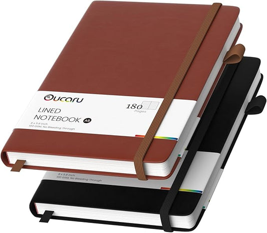 Lined Journal Notebook, 2 Pack, 180 Pages, A5 Journals for Writing, 100 GSM Thick Paper, Small Notebooks Daily Journal for Women Men Work, Business, School, Travel Supplies
