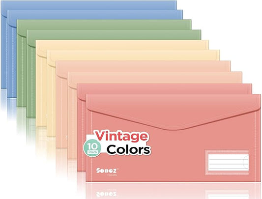 Sooez 10 Pack Reusable Envelopes, Small Pencil Pouch, Pencil Bags Bulk, Receipt Cash Holder, Money Bags, Small Plastic Envelopes, Receipt Envelope for School Office Supplies Travel Accessories