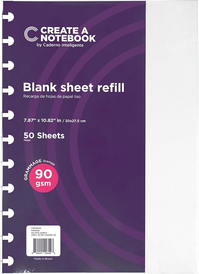Refills Discbound Notebook Blank Plain White Paper - 7.87" x 10.82" Paper for Custom Discbound Notebook, Planner or Daily Use – 90 GSM Custom Note-Taking System Discbound Inserts – 50 Sheets