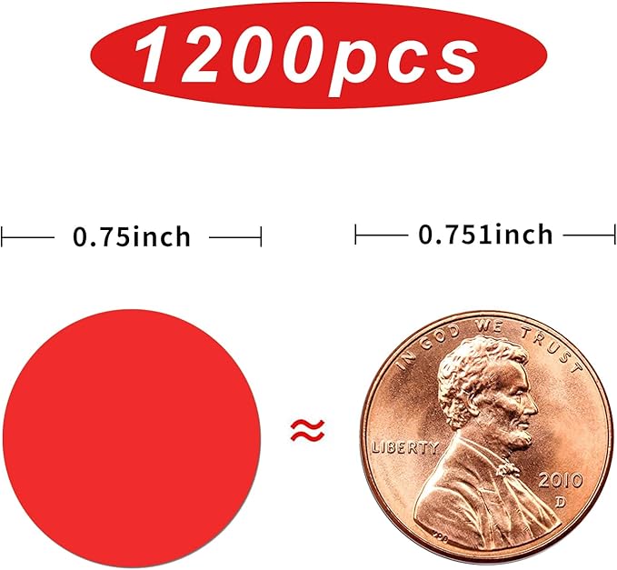 1200 Pieces 0.75 Inch Round Color Coding Label Garage Sale Stickers Blank Yard Sale Price Stickers Permanent Adhesive Dots Stickers,Easily Writable with Perforation Line (Red)