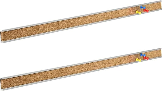 Corksidol Bulletin Bar Strip, Cork Board Bar, 15" x 1", for Classroom, Office, Cubicle, Aluminum Frame (Silver),2 Pack