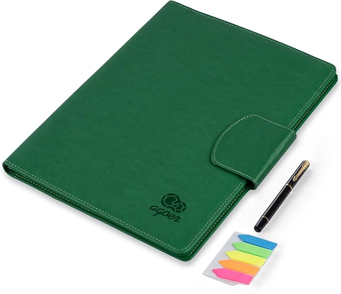 A4 Leather Portfolio,All-in-One Folder Legal Pad Padfolio,Business Interview Legal Organizer with Magnetic Closure,Resume Folder Binder with Luxury Papers,Sticky Tab,Pen for Men & Women,Retro Green