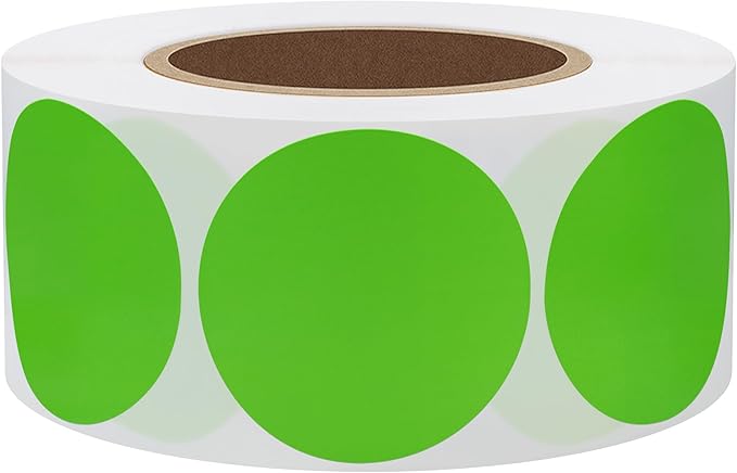 Hybsk 1.5 inch Circle Color Direct Thermal Stickers Shipping Labels for Barcodes,Name Tag,DIY Logo Design,Inventory– Compatible with Zebra,Rollo,Munbyn,and More-1000 pcs (1.5 inch,Green)