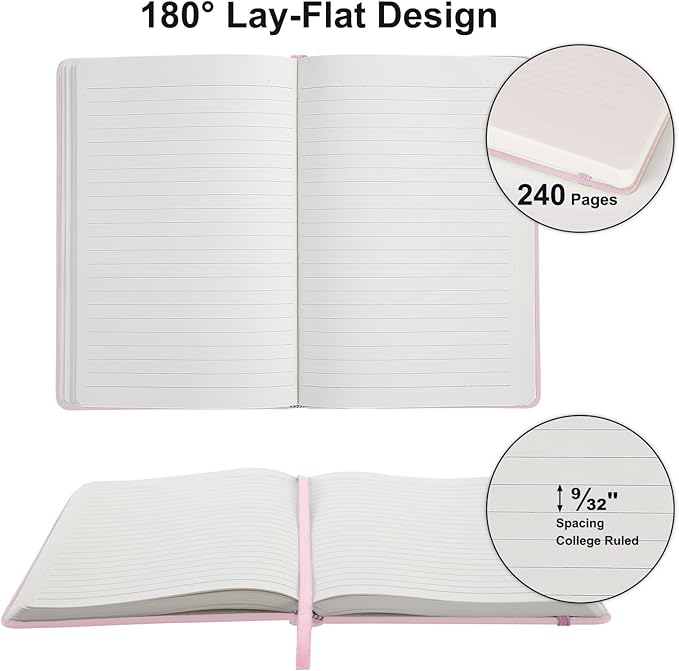 Comix Lined Journal Notebook for Women Men, Journaling Notebooks for Office School Home, Pink, 240 Pages, 5.5" x 8.3", College Ruled, A5, Hardcover