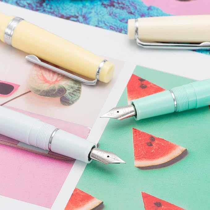 Jinhao 82 Light Green Acrylic Fountain Pen, Iridium Fine Nib Classic Design Smooth Writing Pen with Ink Converter (Silver Trim)