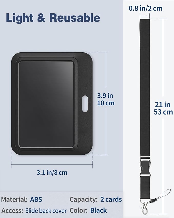 Uniclife 3 Pack Sliding Badge Holder Hard Black Horizontal Plastic Card Case Protector with Lanyard Strap Metal Buckle and Clip for Office School ID Credit Key Card Driver’s License and Pass