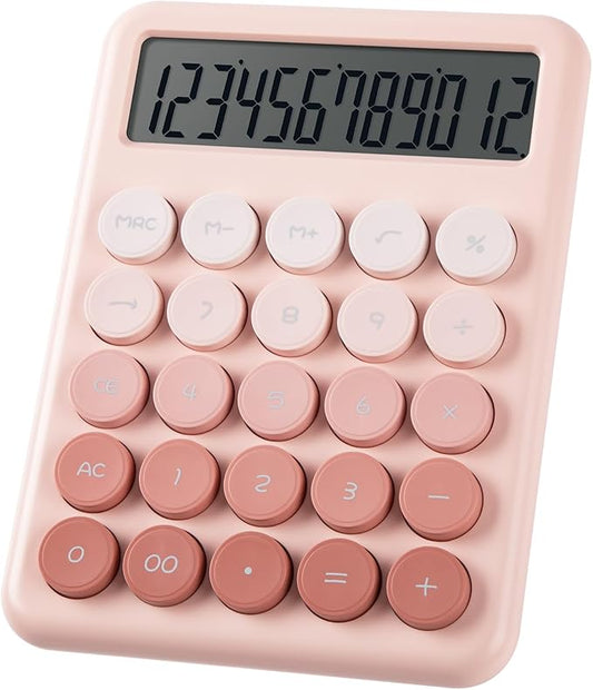 Calculator, Desk Calculators, Cute Pink Calculator, 12 Digit with Large LCD Display, Basic Standard Calculator, Big Button, Aesthetic Calculator, Mechanical Calculator for Office School