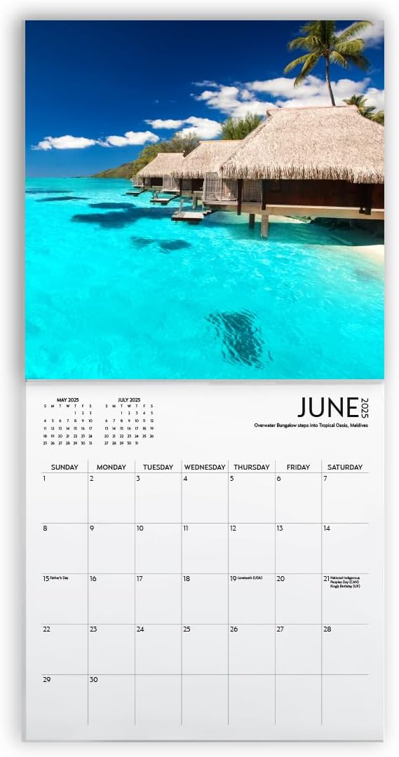 Beaches Calendar 2025 and Sticker Pack, Large 12 x 24 inch, Beaches Wall Calendar with Sticker Set, Beautiful Beaches
