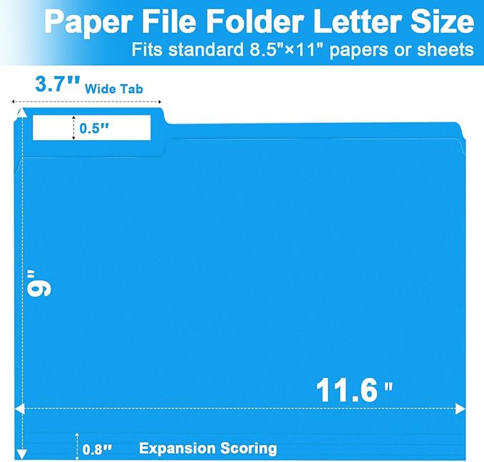 File Folder, RAZCC 250 Pack 1/3 Cut Tab Colored Folders, Colored File Folder Letter Size for Office Classroom Use, Folders with Tabs Assorted 5 Colors