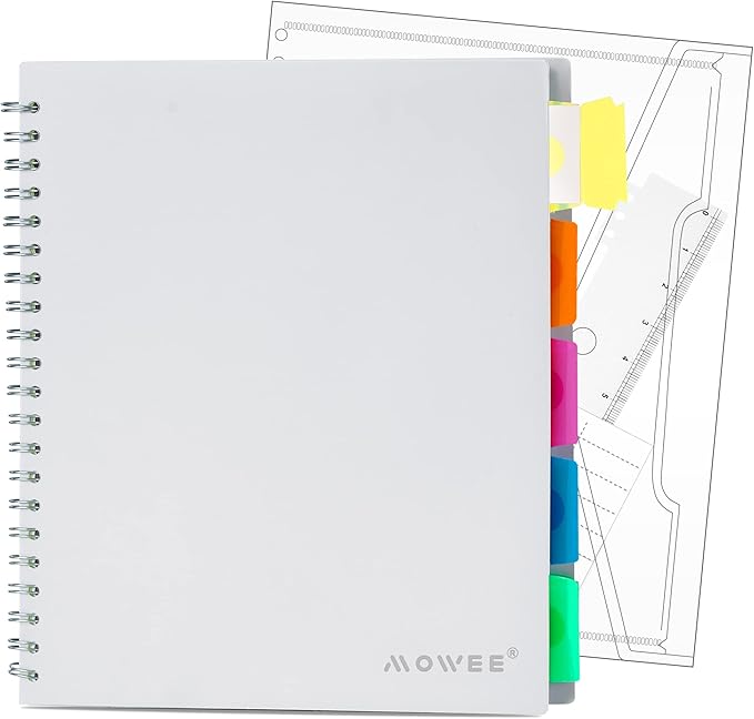5 Subject Notebook - Spiral Notebook, College Ruled Notebook With Dividers Pocket, Tabs, 11" Ruler, 200 Pages, for Writing Journal, Home & Office, School Supplies, 8.5''x11'' Lily White